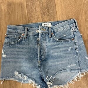 Agolde Light Blue Distressed Denim Shorts